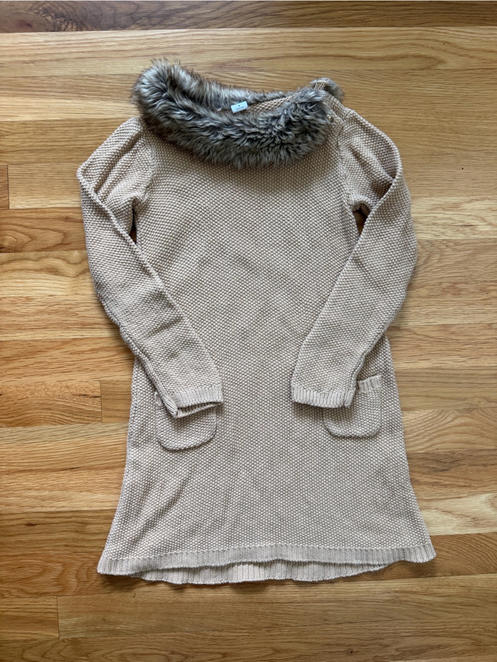Janie and Jack Girls Oatmeal/Camel Knit Dress Faux Fur Trim